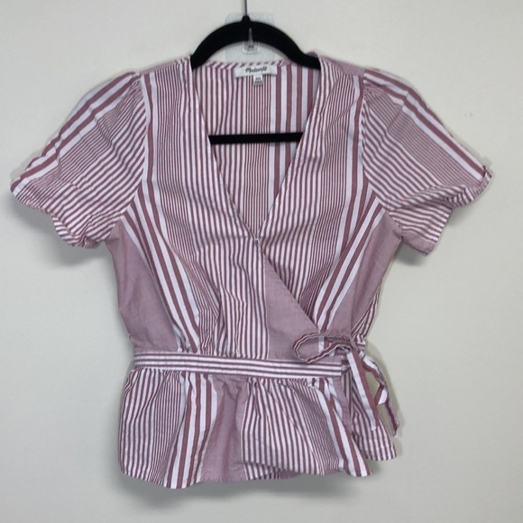 Madewell Ruffle Hem Wrap Top in Stripe Mix Size XXS - Picture 3 of 8
